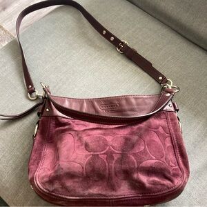 Coach suede monogram bag in burgundy